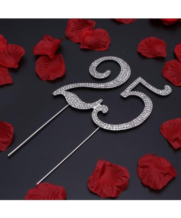 TOYMYTOY 25 Cake Topper for 25th Birthday Party or Anniversary Crystal Rhinestones Decorative Cake Topper for Party Supplies (Silver) - Buy Online on GoSupps.com
