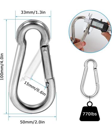 LANIAKEA 12Pcs 4inch Spring Snap Hook  M10 Stainless Steel Quick Links  3/8 inch Large Carabiner Clips Heavy Duty for Camping  Swing  Hammock  Hiking  Fishing  Gym  770LBS - Buy Online on GoSupps.com