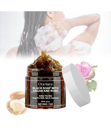 1 x Beldi Black Soap from Morocco Zawina, Black Soap with Argan and Rose, Exfoliating Soap in African Black Soap Bar, Deep Cleansing and Softening Skin