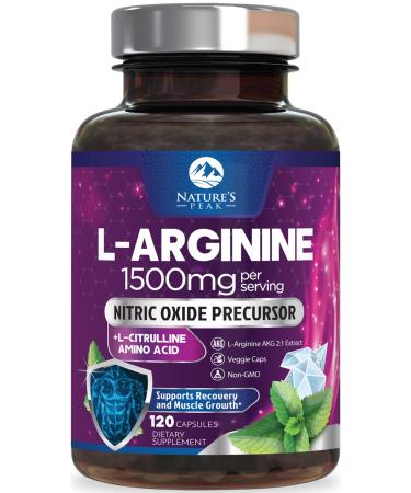L-Arginine Complex 1500mg - 3X Strength L-Agrinine & L-Citrulline Supplement - Premium Heart Health & Muscle Supporting Nitric Oxide Booster & Energy Blend - for Men & Women Bottled USA - 120 Capsules 120 Count (Pack of 1)