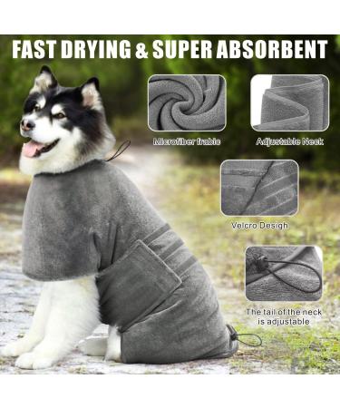 Dolahovy Dog Bathrobe Towel - Super Absorbent Microfiber Drying Coat for Small Medium & Large Dogs - Quick Dry Robe in Gray - Buy Online on GoSupps.com
