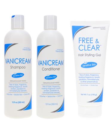 Free & Clear Shampoo 12 oz   Conditioner 12 oz   Styling Gel 7 oz   THREE ITEM VALUE SET   Dermatologist Recommended   Sulfate Free   Fragrance Free   Best Shampoo and Conditioner Set