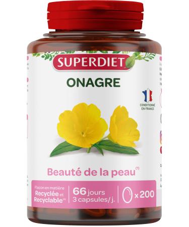 SUPERDIET Evening primrose oil Skin beauty Herbal medicine Packaged in France 200 capsules