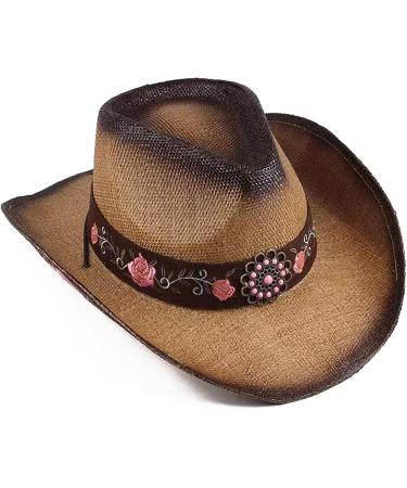 Brown Cowboy Hats for Women - Classic Straw Western Hats for Music Festivals, Beach Parties | [Brand Name] - Buy Online on GoSupps.com