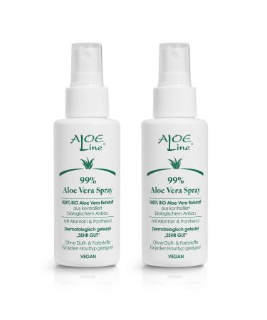 Aloe vera spray 99% organic - moisture care for face body skin & hair - with allantoin and panthenol - without fragrance & dye - vegan / 2 pack (2x 100 ml) 100 ml (2 -pack)