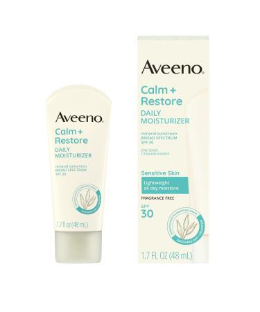 Aveeno Calm + Restore Daily Moisturizer Mineral Sunscreen with Broad Spectrum SPF 30 Lightweight All Day Moisture + UVA/UVB Sun Protection for Sensitive Skin Fragrance Free 1.7 fl. Oz | Mineral Sunscreen Lightweight Al