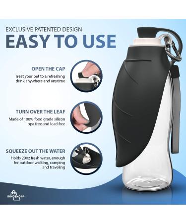 Innoshopp Dog Water Bottle - Portable & Leak Proof Dispenser for Dogs - BPA Free with Carabiner - Ideal for Walking, Hiking, Travel - Black - Buy Online on GoSupps.com