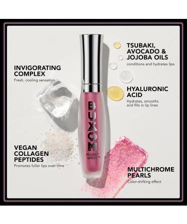 Buxom Plump Shot Collagen-Infused Lip Serum in Spellbound Pink Multichrome + Plump Shot Collagen Peptides Plumping Cream Blush Cream-to-Powder Blush in shade Coral Sheer - Buy Online on GoSupps.com