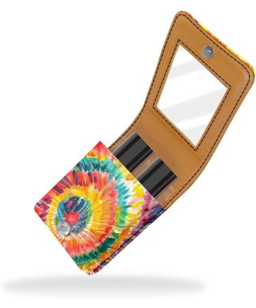 Travel Lipstick Organizer Case - Portable Makeup Bag with Mirror | Colorful Tie-Dye Swirl Rainbow | Shop Now - Buy Online on GoSupps.com