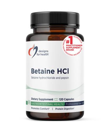 Designs for Health Betaine HCl with Pepsin - 750mg Betaine Hydrochloride + Protein Digestive Enzyme - Non-GMO Supplement to Support Digestive Function (120 Capsules) Standard Packaging