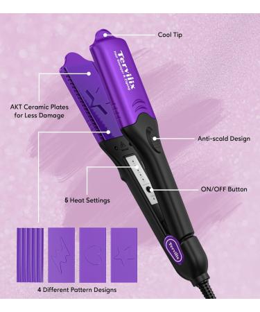 Terviiix Hair Crimper & 3D Hair Stamper with 4 Interchangeable Plates Including Zigzag & 3 Fun Patterns Crimper Hair Tool for Hair Keratin & Argan Oil Infused Crimping Iron for Volume Purple - Buy Online on GoSupps.com
