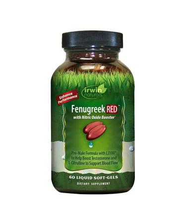 Irwin Naturals Fenugreek RED - 60 Liquid Soft-Gels - with Asian Ginseng Ginkgo Extract & Nitric Oxide Booster - 15 Servings