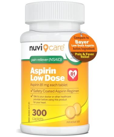 Low Dose Aspirin 81mg for Adults Coated Caplets - Compare to Active Ingredient in Low Dose Beyer Aspirin 81mg for Adults - Safety Coated Baby Aspirin 81mg - Adults 81 mg Aspirin (300 Count)