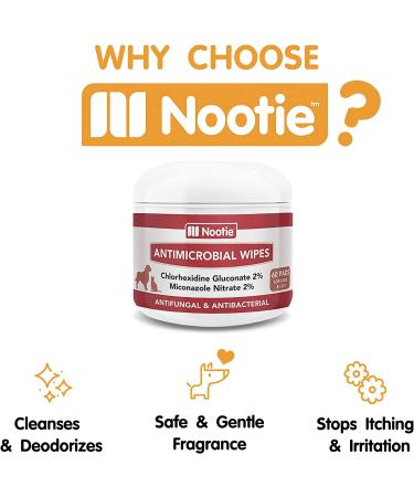 Nootie Medicated Dog Wipes - Antifungal, Antimicrobial, Antibacterial - 2% Chlorhexidine & Micronazole - 60 Pads - Buy Online on GoSupps.com
