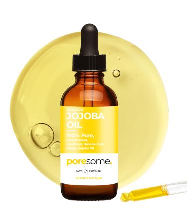 Poresome Golden Jojoba Oil for Hair & Skin - 100% Pure Cold Pressed Unrefined Hexane Free - Vegan Cruelty & Fragrance Free - UK Made - 50ml
