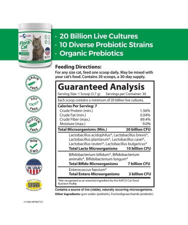 Vital Planet Flora Cat Probiotic Powder Supplement - 20 Billion Cultures, 10 Strains - 30 Scoops 3.92 oz - Buy Online on GoSupps.com