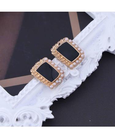 Vintage Black Square Earrings | Onyx & Enamel Studs | Elegant Pearl Jewelry for Women - Buy Online on GoSupps.com