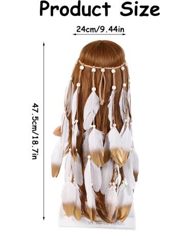 Hair Feathers - Indian Hippie Headband long Headband with Multiple White Spray Painted Feathers Boho Hair Accessories for Women Festival Accessories Party - Buy Online on GoSupps.com