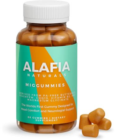 Alafia Naturals Miggummies - World's First Cranial Comfort and Support Gummy - Magnesium Glycinate Butterbur Feverfew CoQ10 Vitamin B2 400mg Riboflavin 400mg 60ct - Buy Online on GoSupps.com