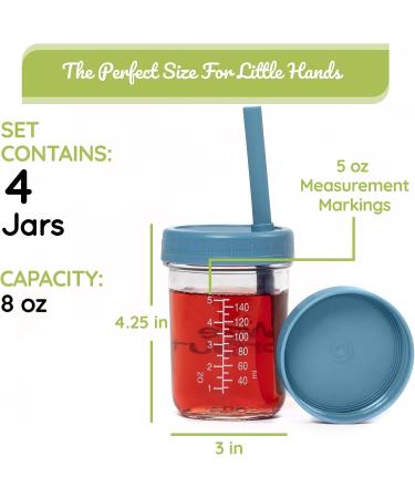WeeSprout Glass Cups with Lids & Straws - Set of 4 Spill-Resistant Cups for Toddlers & Kids - Versatile Toddler Cups and Baby Food Storage Jars - Includes XL Silicone Straws and Easy-Grip Sleeves - 8 oz Matte Green, Pink, Blue - Buy Online on GoSupps.com