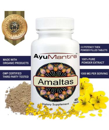 AyuMantra Organic Amaltas Tablets (Cassia Fistula) - an Excellent Digestion Correcting herb for Multi-systemic Application - 90 Tablets 1000mg - Buy Online on GoSupps.com