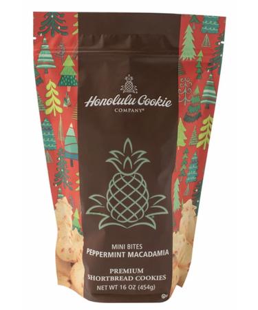 Honolulu Cookie Company Peppermint Macadamia Premium Shortbread Mini Bites Cookies 1 Pound Pack of 1