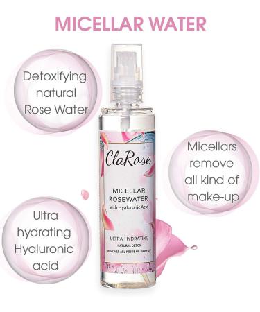ClaRose - Micellar water enriched with hyaluronic acid and 100% natural vegan rose water 150 ml (pack of 2) - Buy Online on GoSupps.com