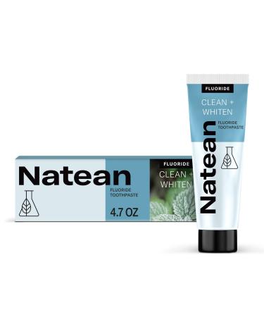 Natean Clean + Whiten Fluoride Whitening Toothpaste  Clean Mint - 4.7 Oz Tube
