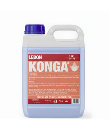 LEBON TRADING Konga 3in1 shower gel shampoo shower gel and hair conditioner perfumefree for food industry and commercial use skinfriendly protects against dehydration 5 liters