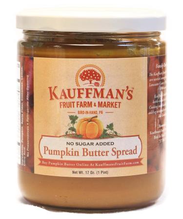 Kauffman's Fruit Farm Homemade Pumpkin Butter Spread, No Granulated Sugar Added, 17 Oz. (Pack of 2) No Granulated Sugar Added 17 Ounce (Pack of 2)