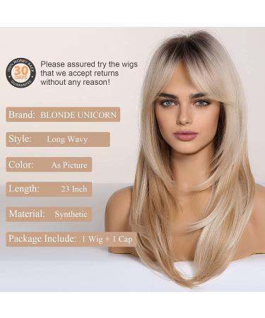 BLONDE UNICORN Long Ombre Blonde Synthetic Hair Wig for Women - Layered, Middle Part, Natural Look - Buy Online on GoSupps.com