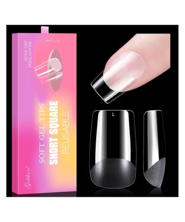 Gelike EC Short Square Soft Gel Nail Tips 300PCS 12 Sizes for Soak Off Nail Extensions, Full Cover Acrylic Nail Tips Pre-buff PMMA Gelly Tips False Press on Nails for Home Salon-SHORT SQUARE A3- 300pcs Short Square