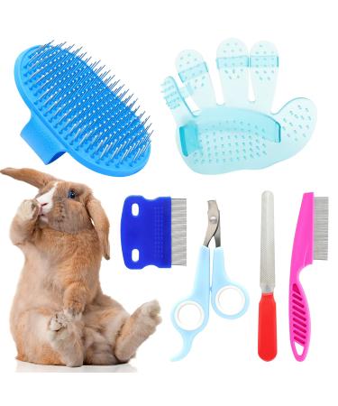 Rabbit Grooming Kit, Rabbit Brush for Shedding with Bunny Nail Clipper, Rabbit Nail Trimmers with Pet Combs for Hamster Guinea Pig Ferret by KALAMANDA(6 Pack)