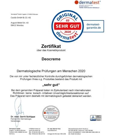  Casida Casida Natural deodorant cream without aluminium - solid deodorant with pure natural oils - effective protection against perspiration odors - pharmacy quality - 50 ml - Buy Online on GoSupps.com