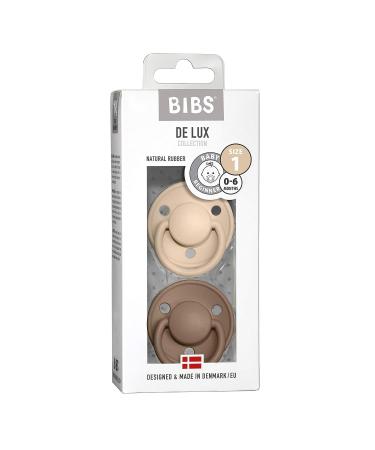 BIBS De Lux Collection Pacifiers - BPA-Free Danish Made Baby Soothers | Set of 2 Vanilla/Dark Oak | Size 0-6 Months - Buy Online on GoSupps.com