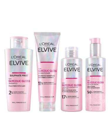 L'Oreal Paris Elvive Glycolic Gloss for Dull Porous Hair Get The Shiniest Hair of Your Life Glossing Routine for Mirror-Like Shine Shampoo Conditioner Lamination Treatment Leave-In Serum Set - Buy Online on GoSupps.com