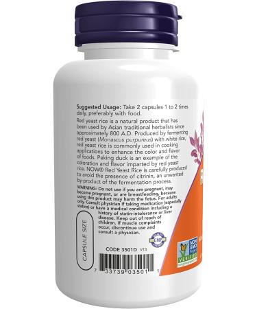 Now Foods Red Yeast Rice 600 mg 120 Veg Capsules - Buy Online on GoSupps.com