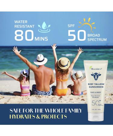 Beef Tallow Sunscreen SPF 50: Natural Tallow & Zinc Oxide Sunblock Cream for Face & Body - Sun Protection with Non Greasy Formula for Women and Men - Water-Resistant 3 oz (85 g) - Buy Online on GoSupps.com