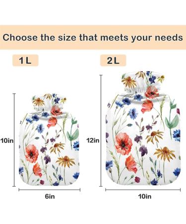 NAANLE Hot Water Bottle with Cover - Goose Blower & Poppy Flowers Watercolor | 1L Menstrual Cramps Pain Relief & Heat Therapy - Buy Online on GoSupps.com