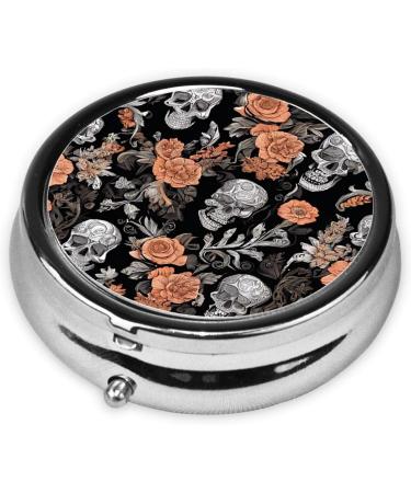 Colorful Sugar Skulls Mini Round Pill Box | 3 Compartment Travel Pill Organizer | Portable Medicine Case for Home & Office - Buy Online on GoSupps.com