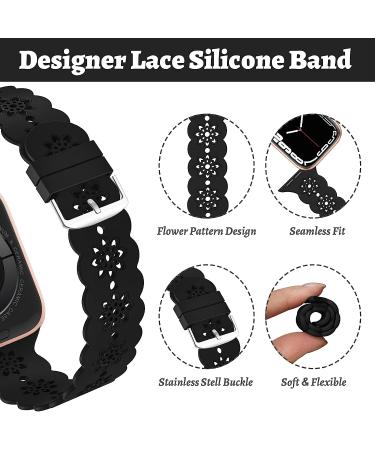 Floral Silicone Band Compatible with Apple Watch Bands 38mm 40mm 42mm 44mm 41mm 45mm 49mm Women Men  Slim Hollow-Out Design Wristbands Soft Sport Breathable Watch Bands for iWatch Ultra SE Series 8/7/6/5/4/3/2/1 Black 38mm/40mm/41mm - Buy Online on GoSupps.com