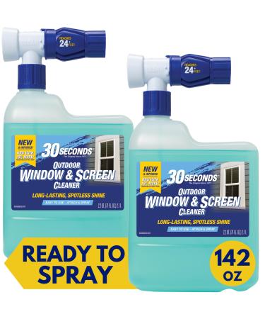 30 SECONDS Outdoor Window & Screen Concentrated Cleaner for Glass Patio Doors Fiberglass Furniture - No Screen Removal Required Spray & Rinse - Hose End Spray Attachment (2 PACK)