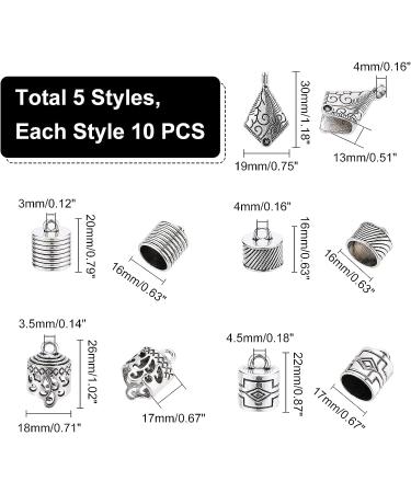 PandaHall 50pcs Tibetan Style Cord Ends - 5 Styles, 9-15mm Inner Diameter Large Size Glue-in Cord Terminators Barrel End Tip Silver Cord Caps for Jewelry Making - Buy Online on GoSupps.com