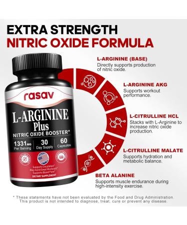 Rasav 6 Pack Nitric Oxide Booster Supplement - L-Arginine L-Citrulline and Beta Alanine Blend for Energy Performance Endurance and Muscle Support - 60 Capsules - Buy Online on GoSupps.com