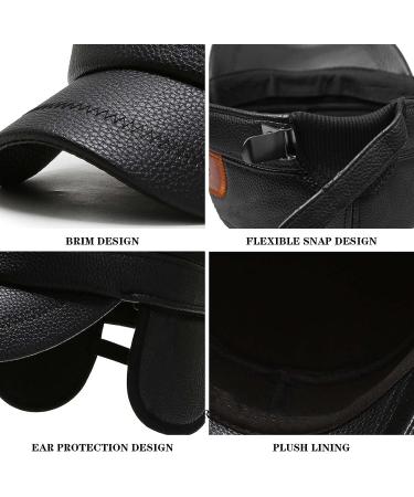 Men's Winter Leather Peaked Cap with Earflap - Adjustable Military Cadet Army Hat in Black/Brown - Buy Online on GoSupps.com