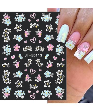 5D Embossed Flower Nail Stickers | DIY Nail Art Decals - Rose & Butterfly Designs - Floral Nail Accessories - Buy Online on GoSupps.com