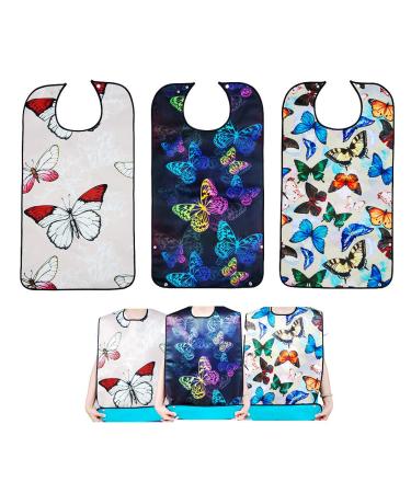Bacaby 3 Pack Adult Bibs for Eating,Butterfly Washable Reusable Clothing Protector for Elderly Women 33.5" x 18"