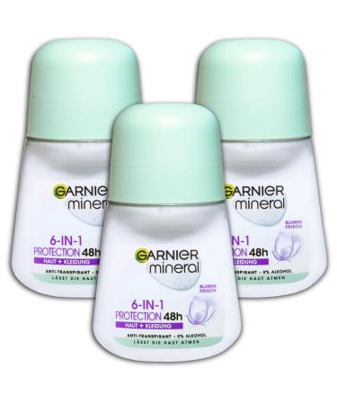 Garnier Garnier Mineral 48H Protection 6 in 1 Roll-On Deodorant 50ml Pack of 3