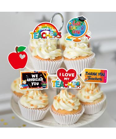 24Pcs Thank You Teacher Cupcake Toppers Thank You Cupcake Toppers Teacher Appreciation Decorations for Teachers Day Party Decorations - Buy Online on GoSupps.com