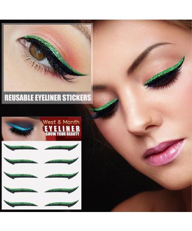 Stick On Glitter Eyeliner - 5 Pairs Instant -Adhesive Eyeliner Stencil Glitter - Easy to Apply Eyeliner Tool Sticker Eyeliner Winged Eyeliner Stencil for Eye Makeup Tool Pochy Green (Five Pairs) - Buy Online on GoSupps.com